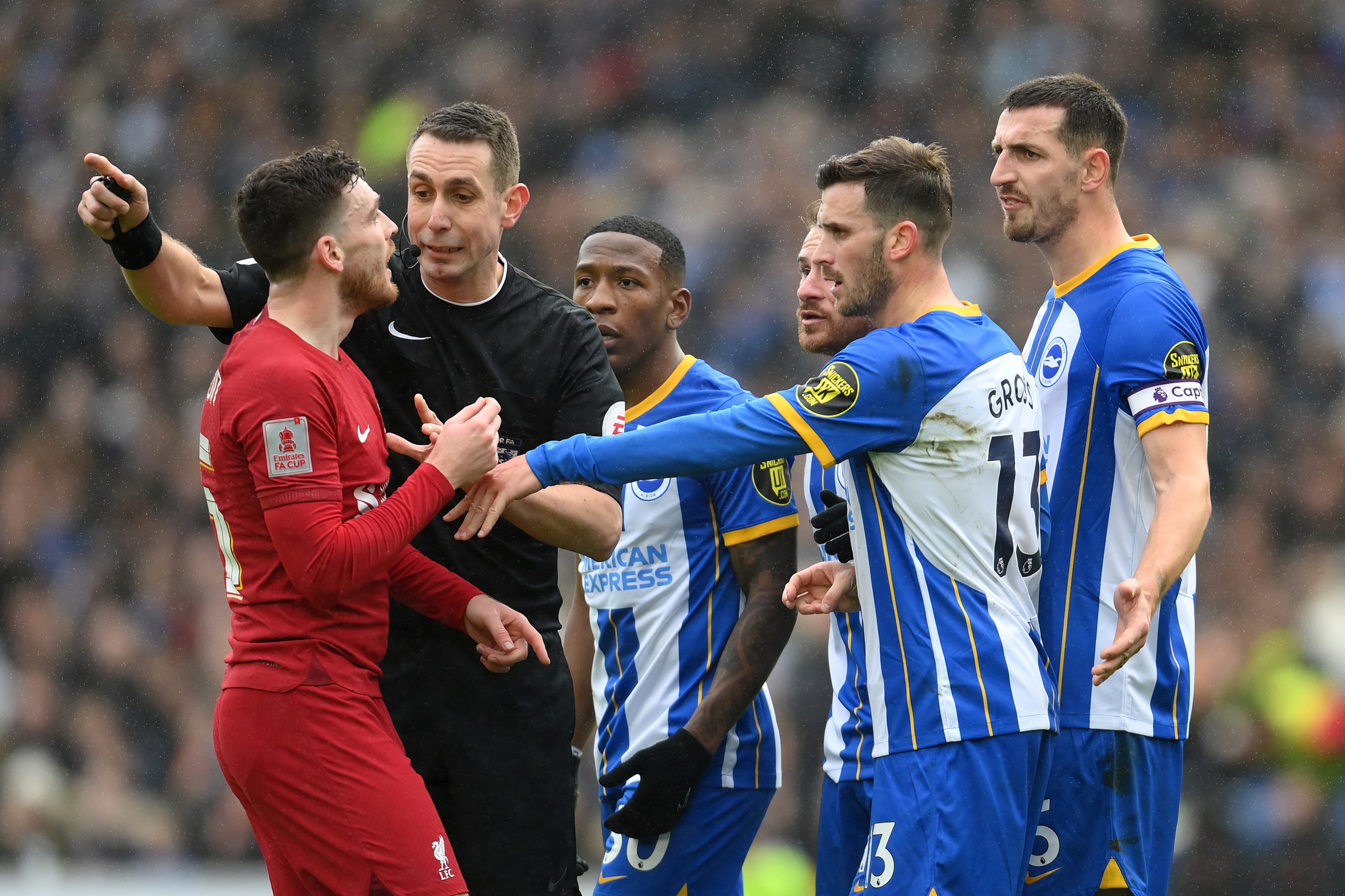 David Coote refereeing Liverpool v Brighton in 2023.
