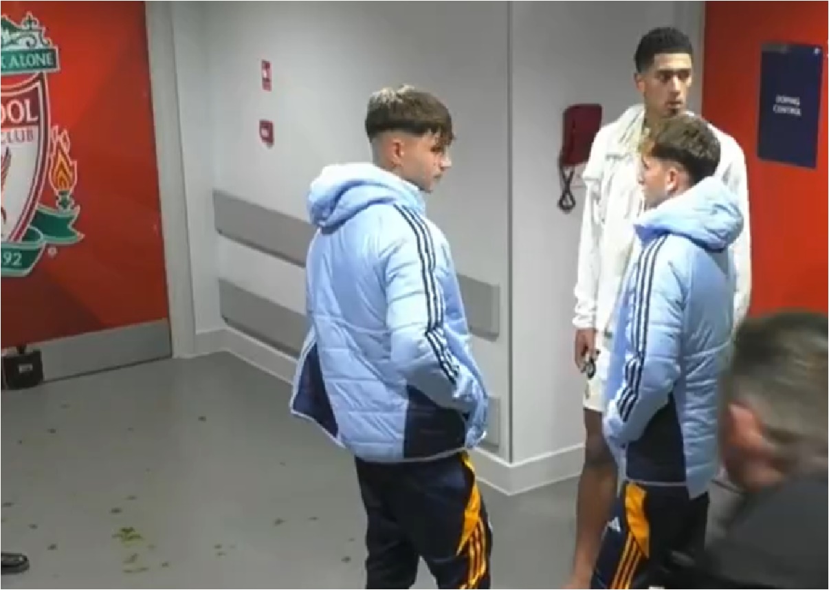Jude Bellingham waited outside the Liverpool dressing room after Real Madrid's defeat
