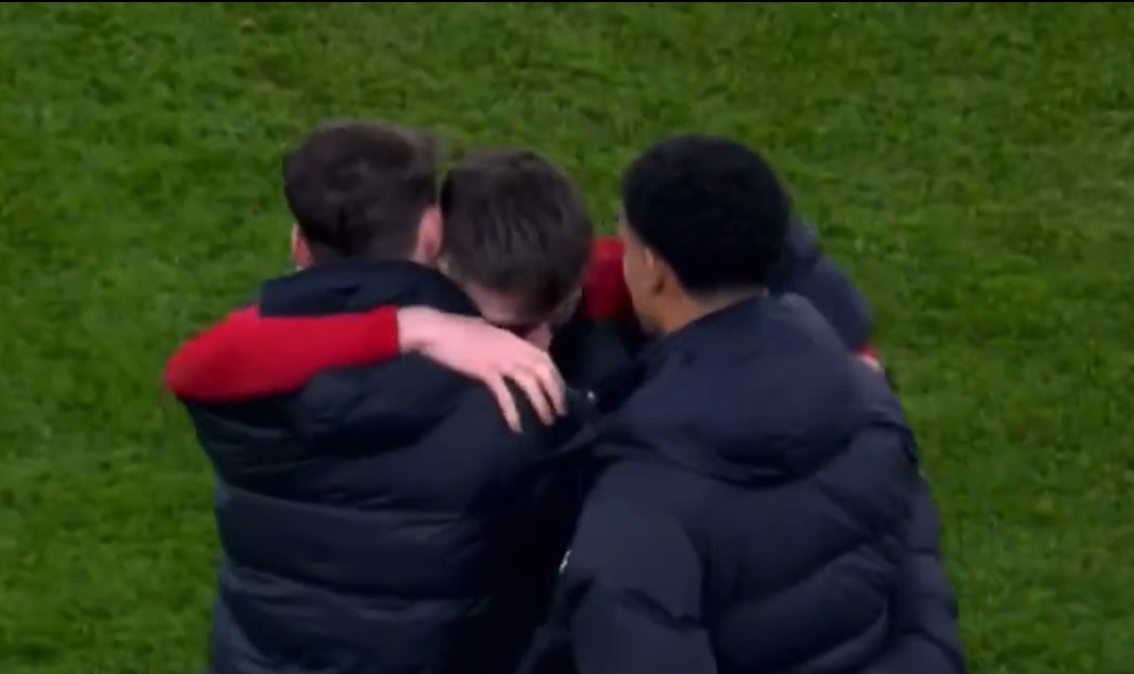 Conor Bradley is congratulated by Liverpool teammates