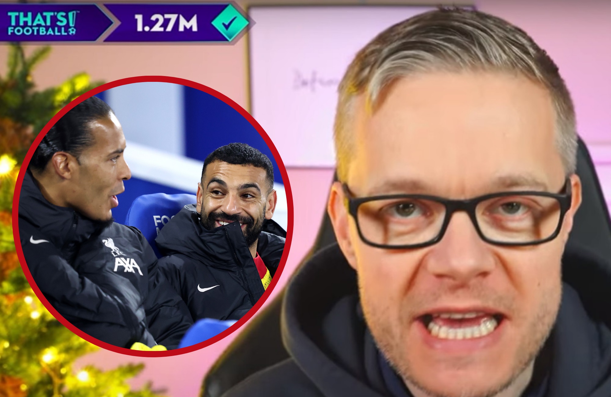 Mark Goldbridge and Liverpool footballers Virgil van Dijk and Mo Salah.