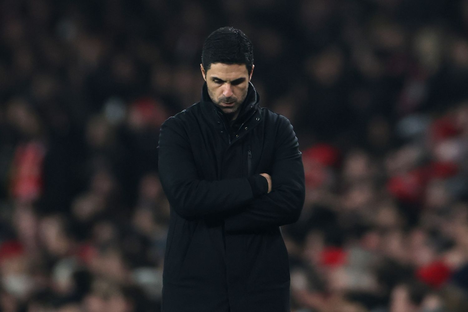 Mikel Arteta watches Arsenal play Tottenham