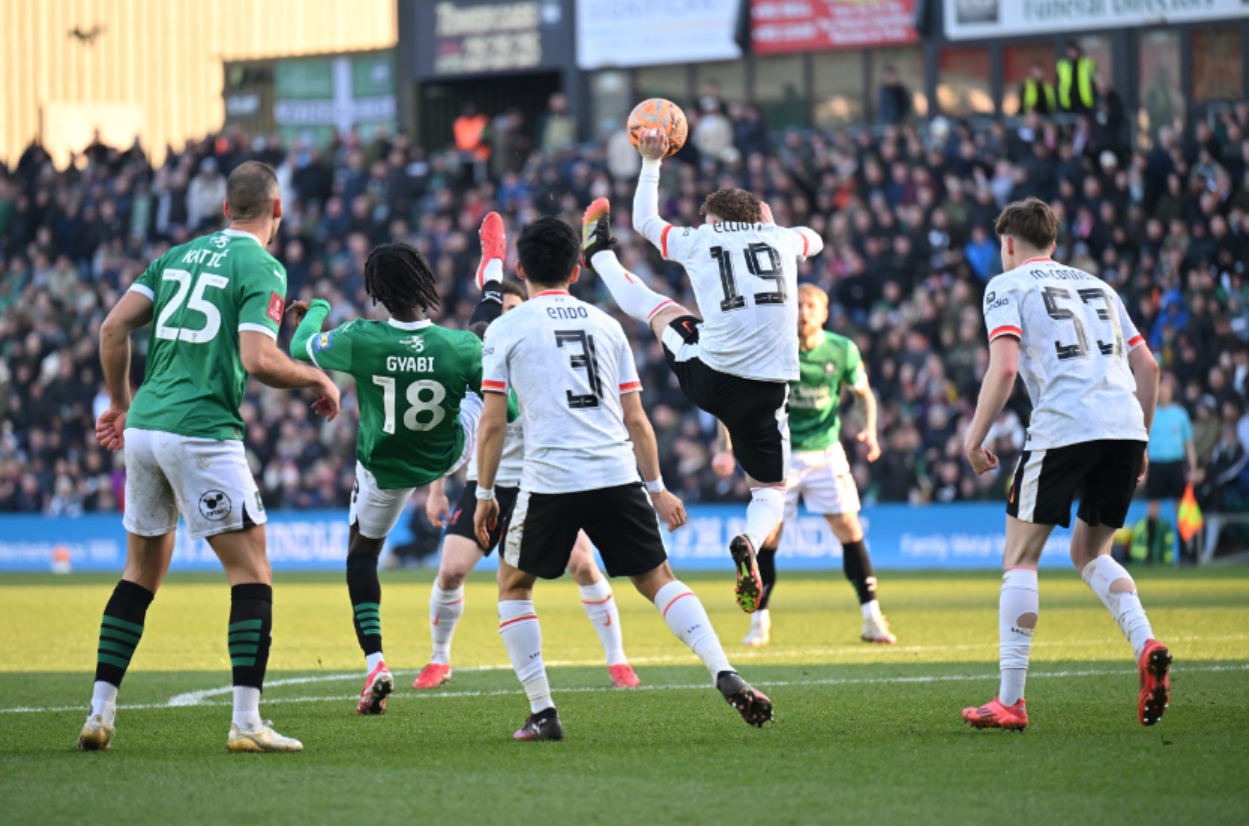 Harvey Elliott had a penalty given against him for handball in Liverpool's defeat to Plymouth