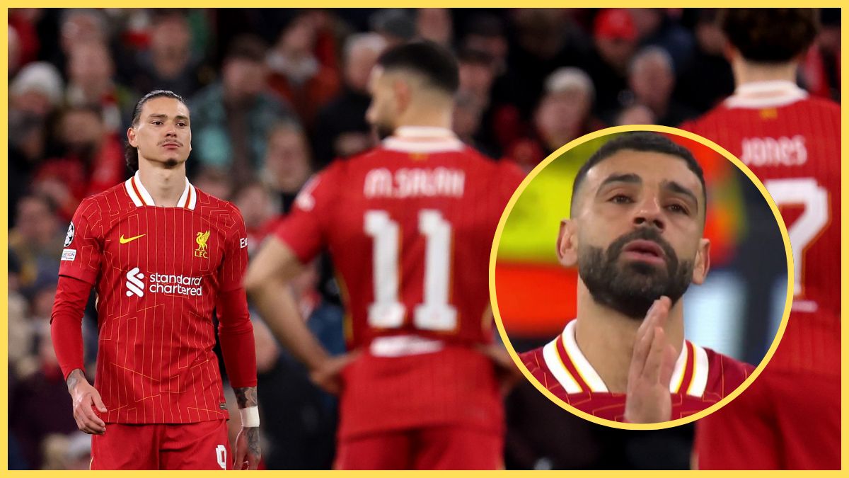 Mo Salah tearful next to image of Darwin Nunez.