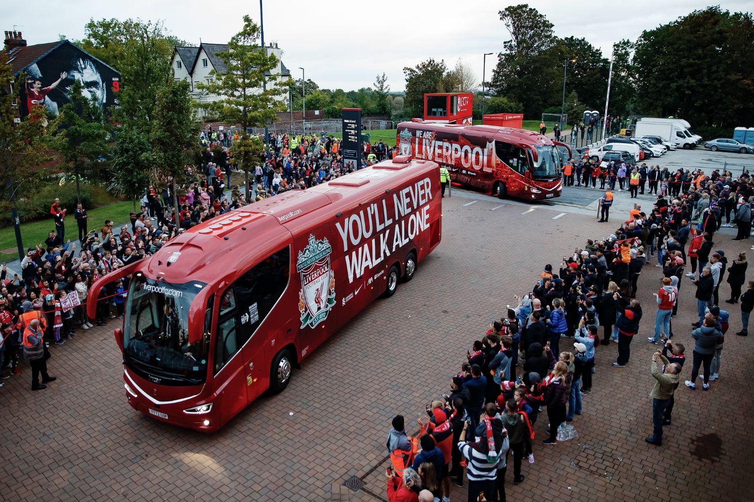 Liverpool's team bus arrives at Anfield