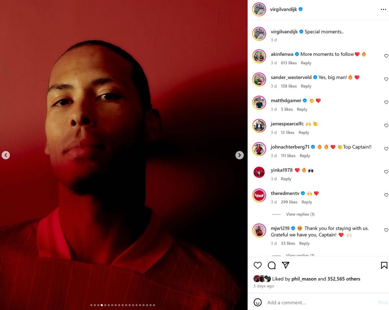 Virgil van Dijk's Instagram post