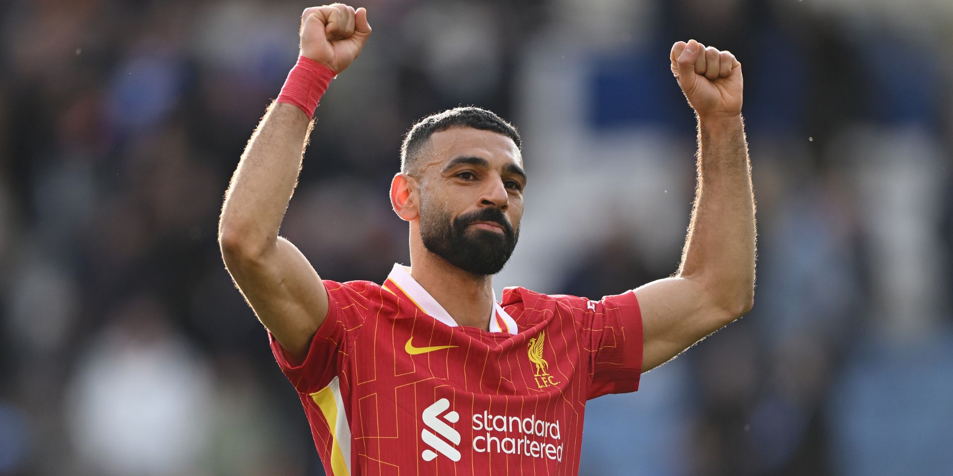 Mo Salah celebrates victory over Leicester City