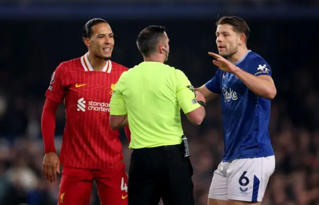 Virgil van Dijk shoved James Tarkowski to the floor during Liverpool's win over Everton