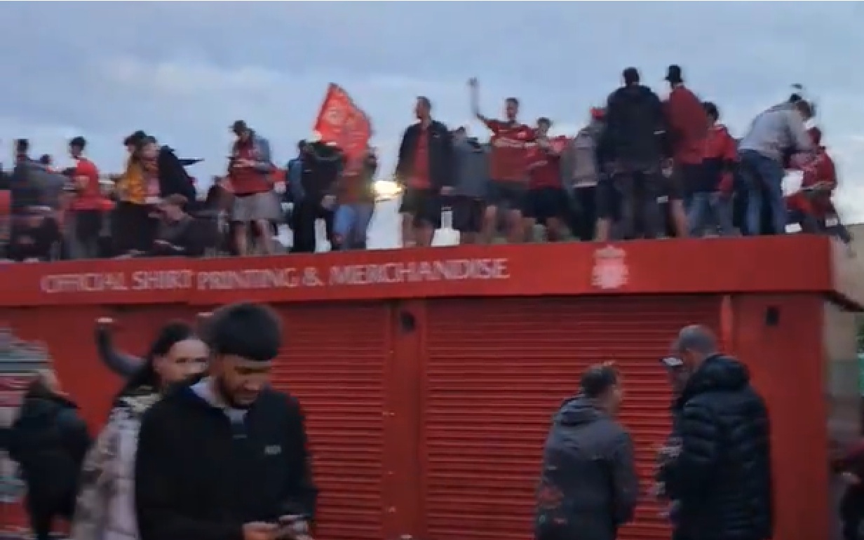 Liverpool fans continued to chant Federico Chiesa's name outside Anfield three hours after the Premier League trophy lift