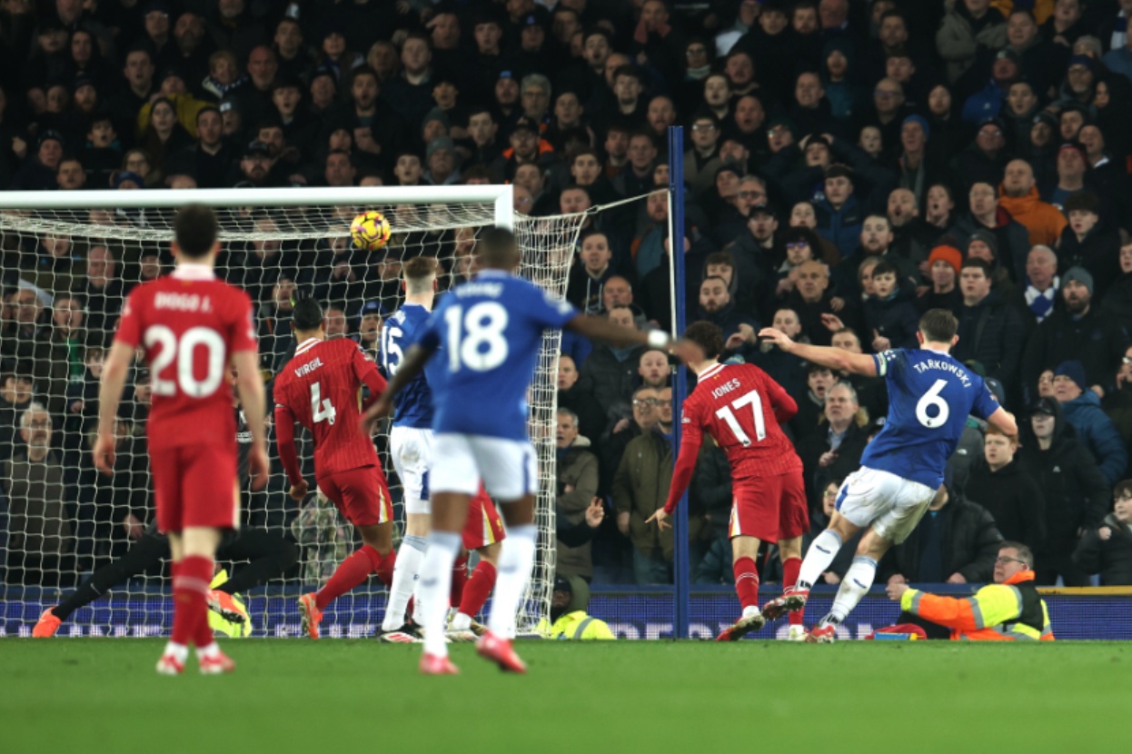 James Tarkowski scored a stoppage time equaliser in the Merseyside derby at Goodison Park in February