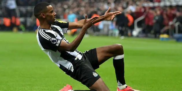Alexander Isak celebrates scoring against Liverpool