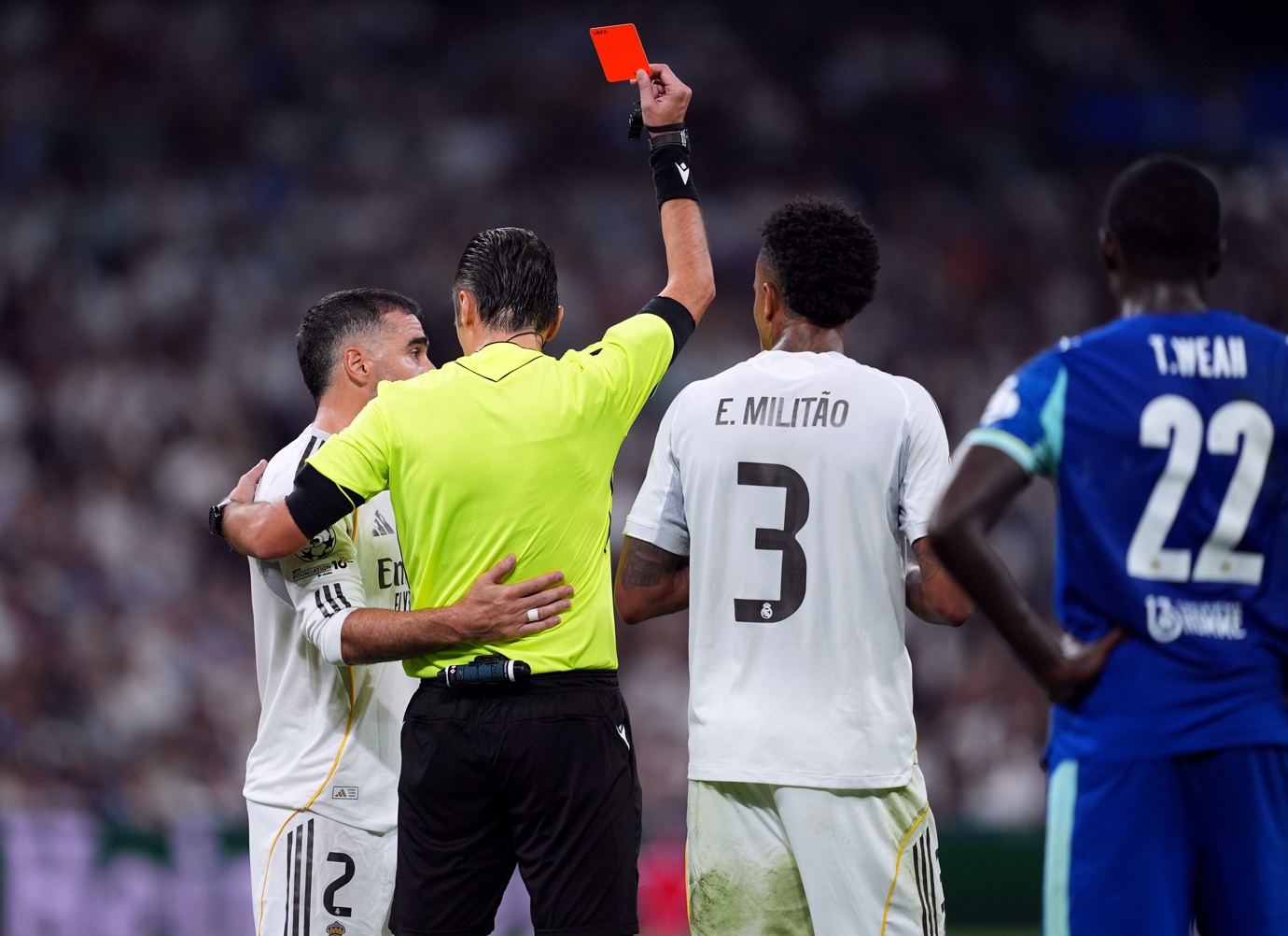Dani Carvajal was sent off in Real Madrid's 2-1 win over Marseille