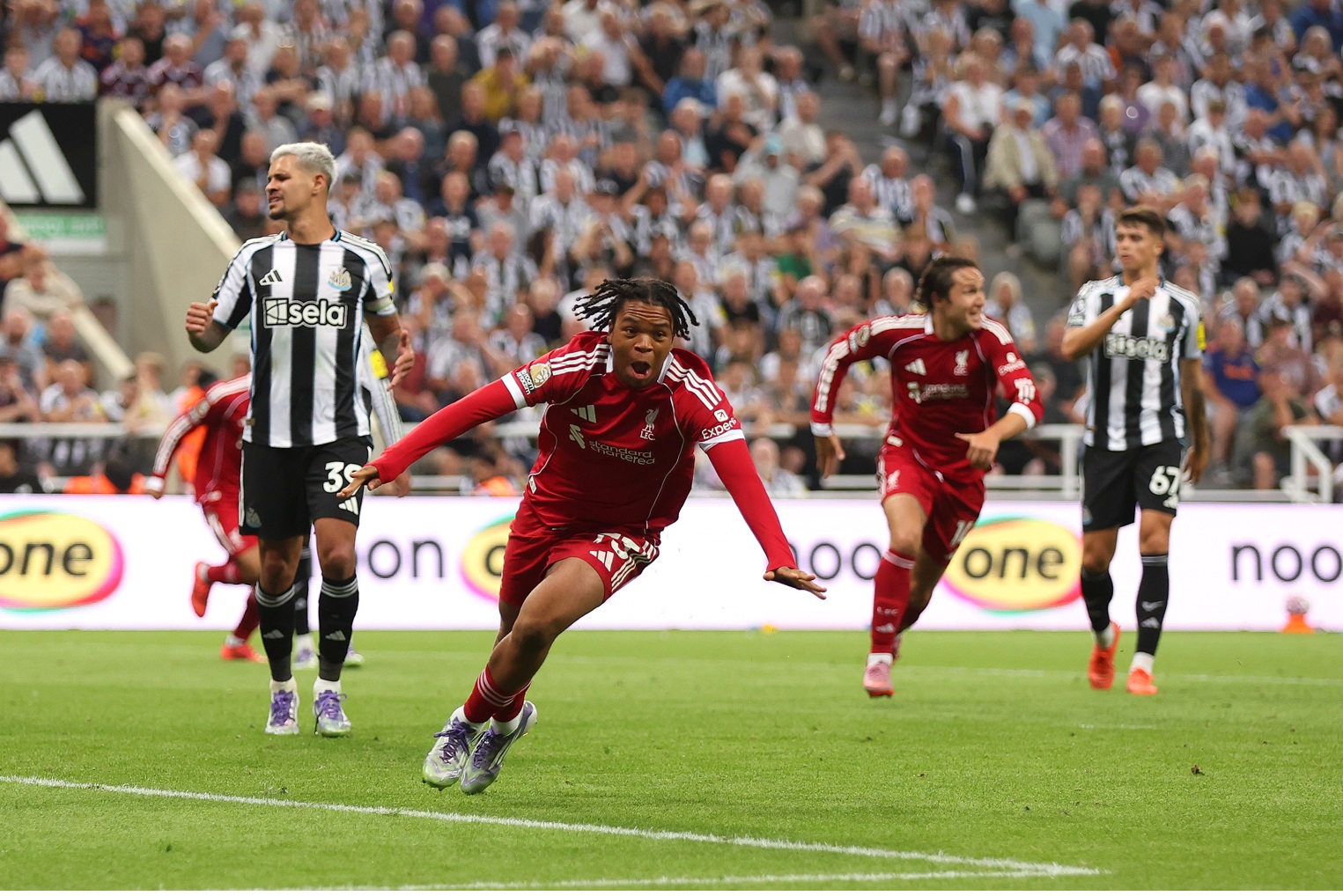 Rio Ngumoha celebrates against Newcastle