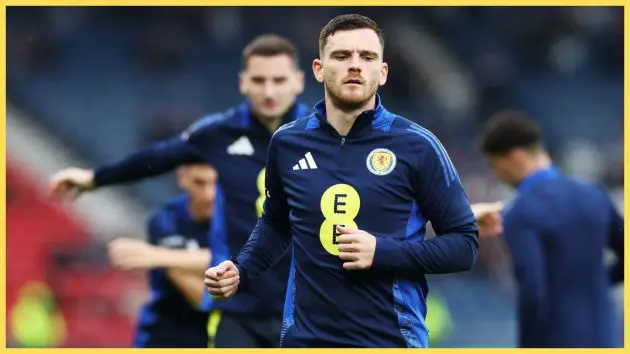 Andy Robertson warms up for Scotland