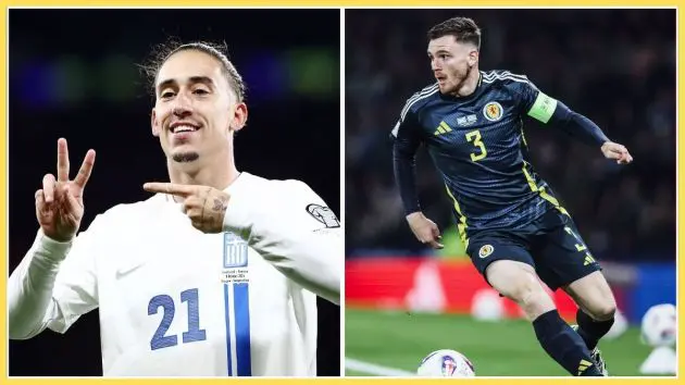Kostas Tsimikas and Andy Robertson face-off at international level