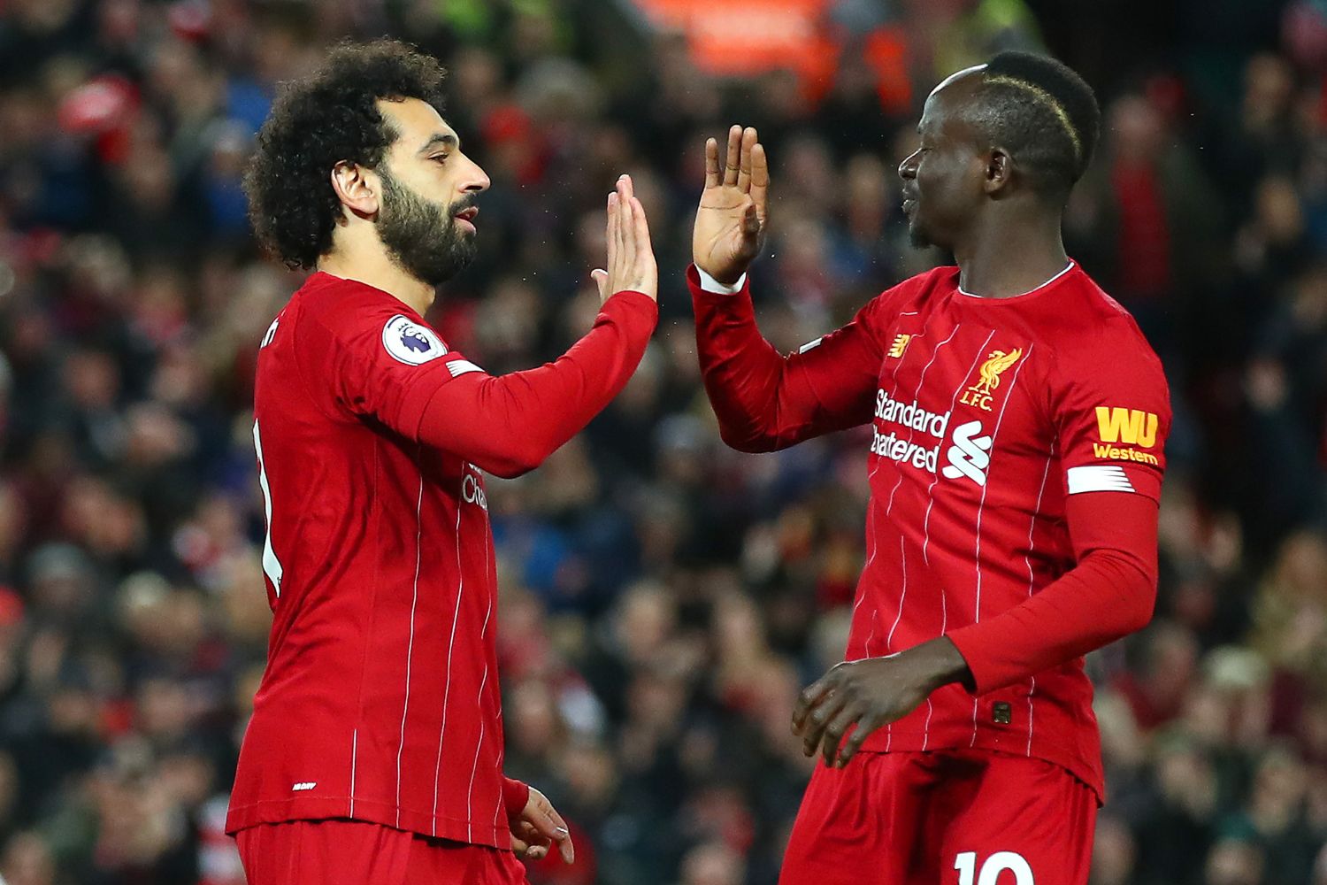Mo Salah and Sadio Mane celebrate against Sheffield United in 2020