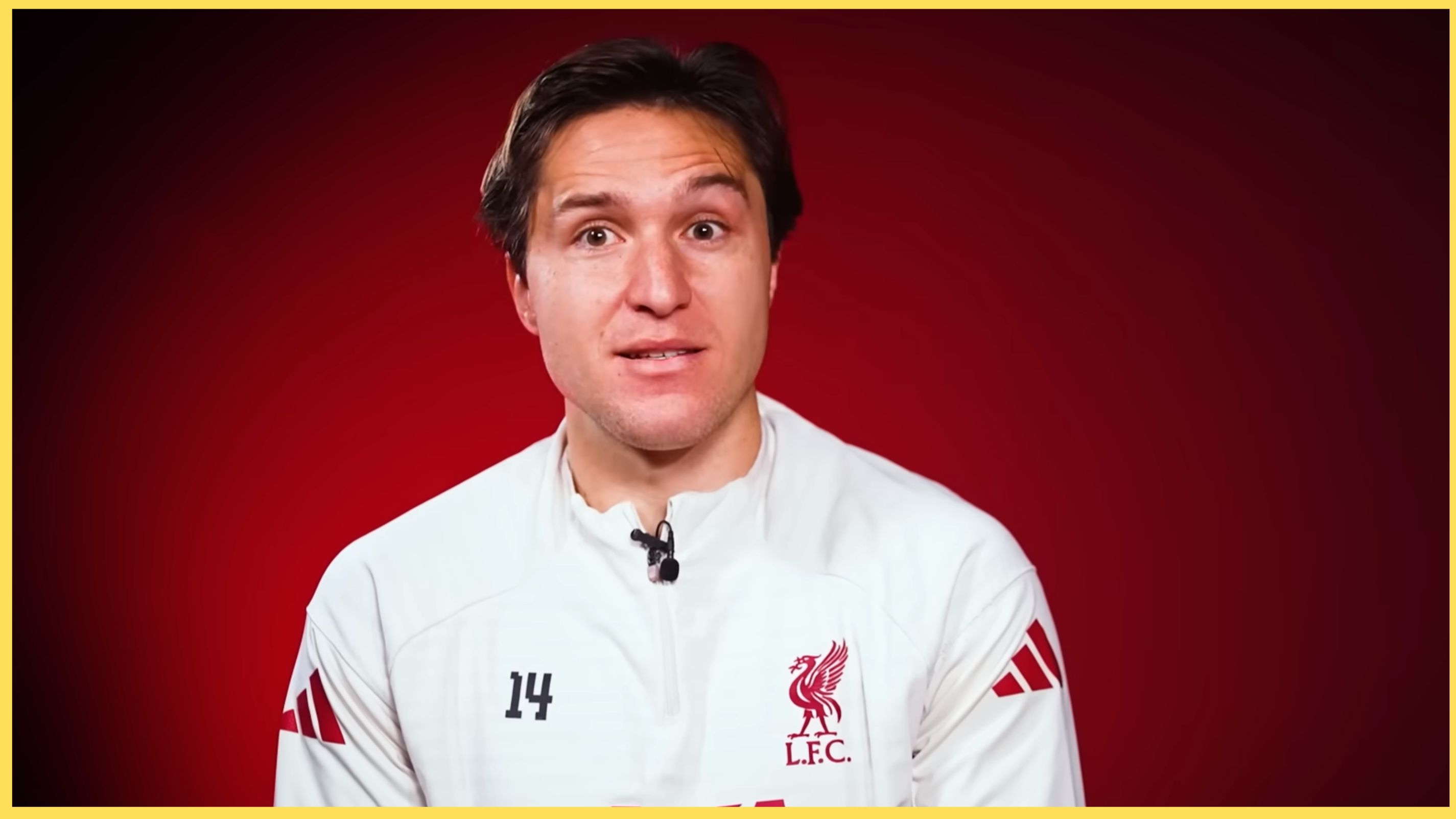 Federico Chiesa looks on during Sky Sports interview.