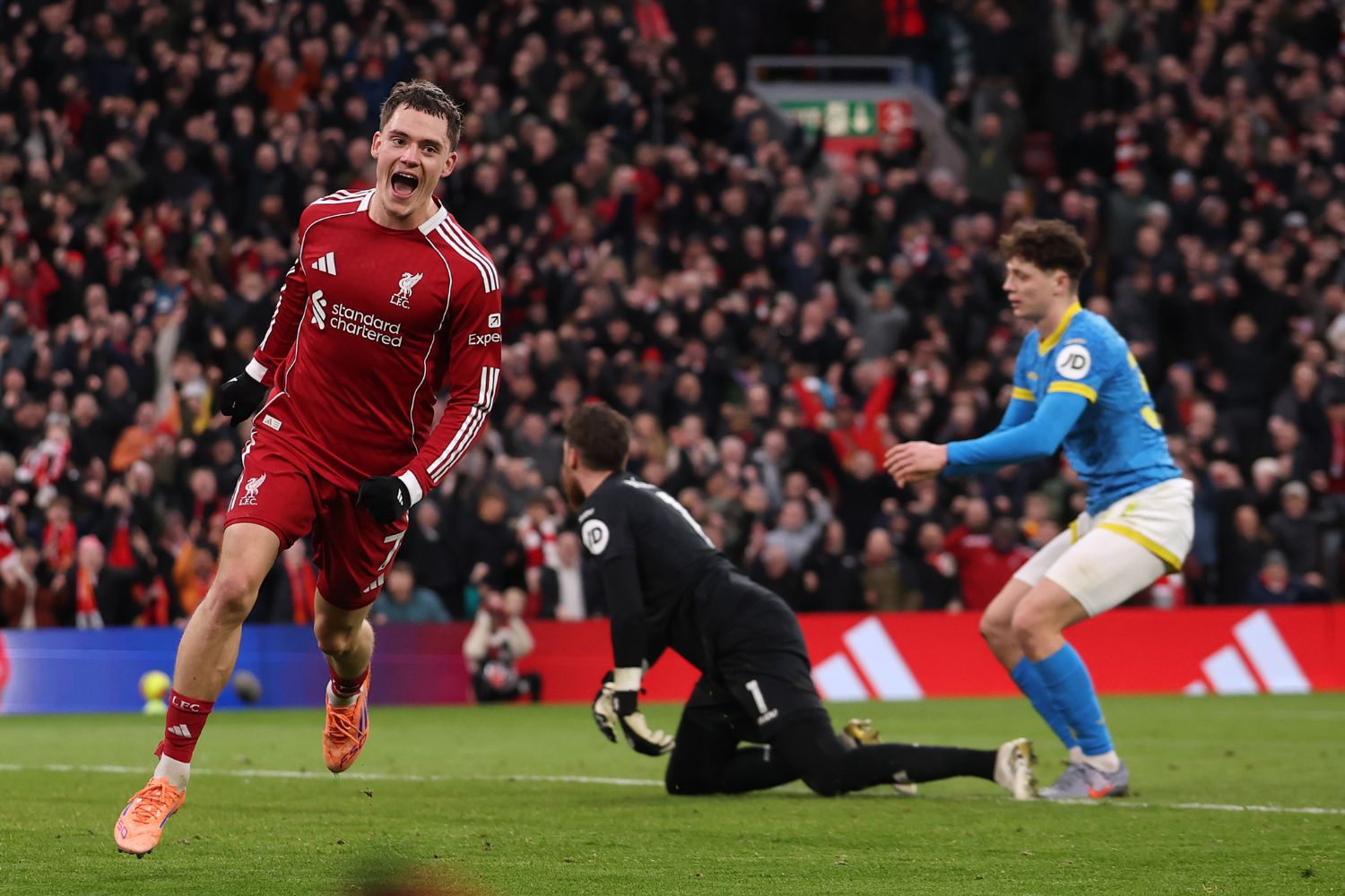 Florian Wirtz celebrates scoring against Wolves