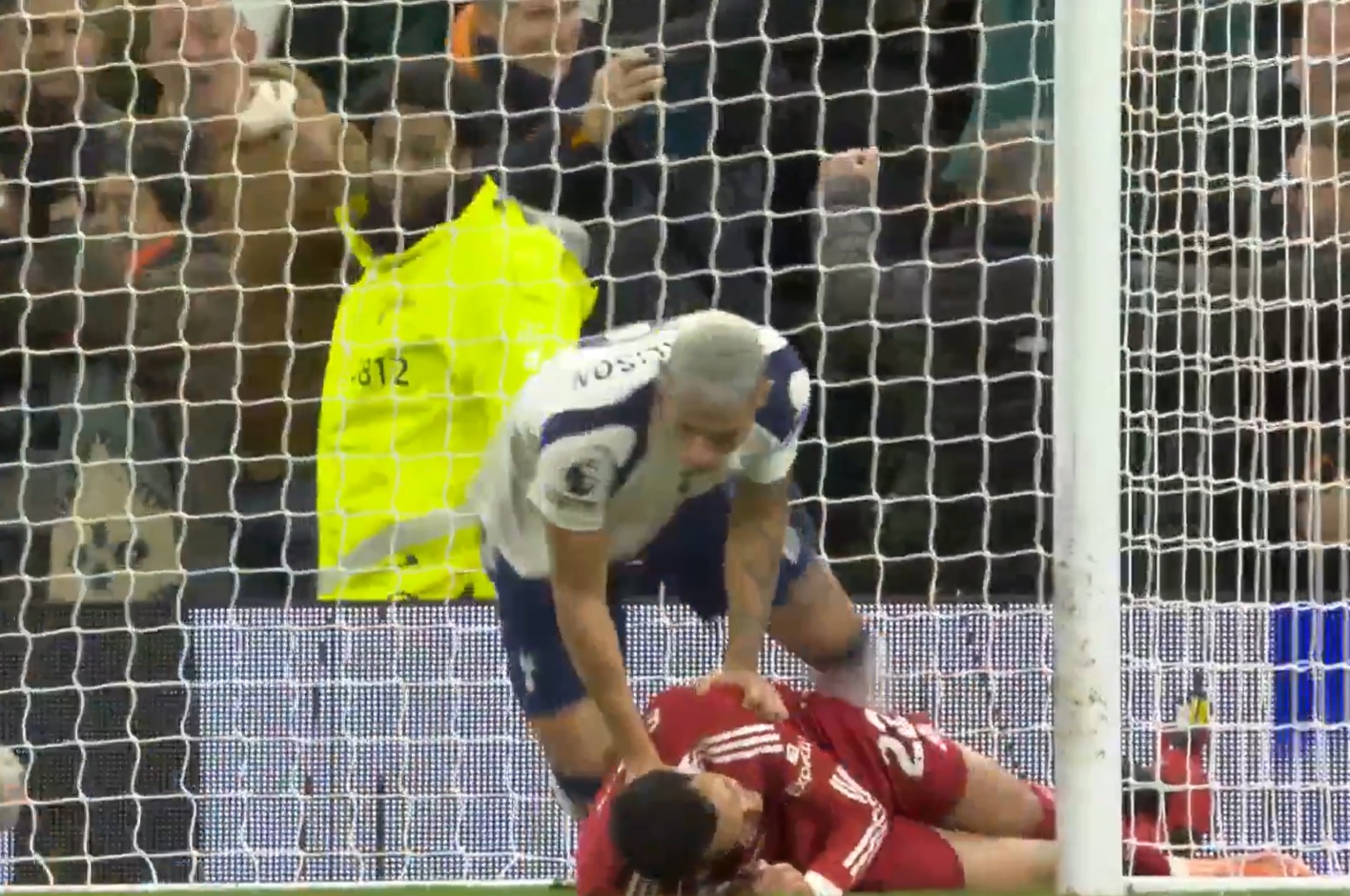 Richarlison grabbed Hugo Ekitike by the neck after scoring for Spurs against Liverpool