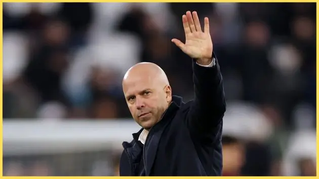 Arne Slot salutes the travelling Liverpool fans after the 2-0 win at West Ham on Sunday