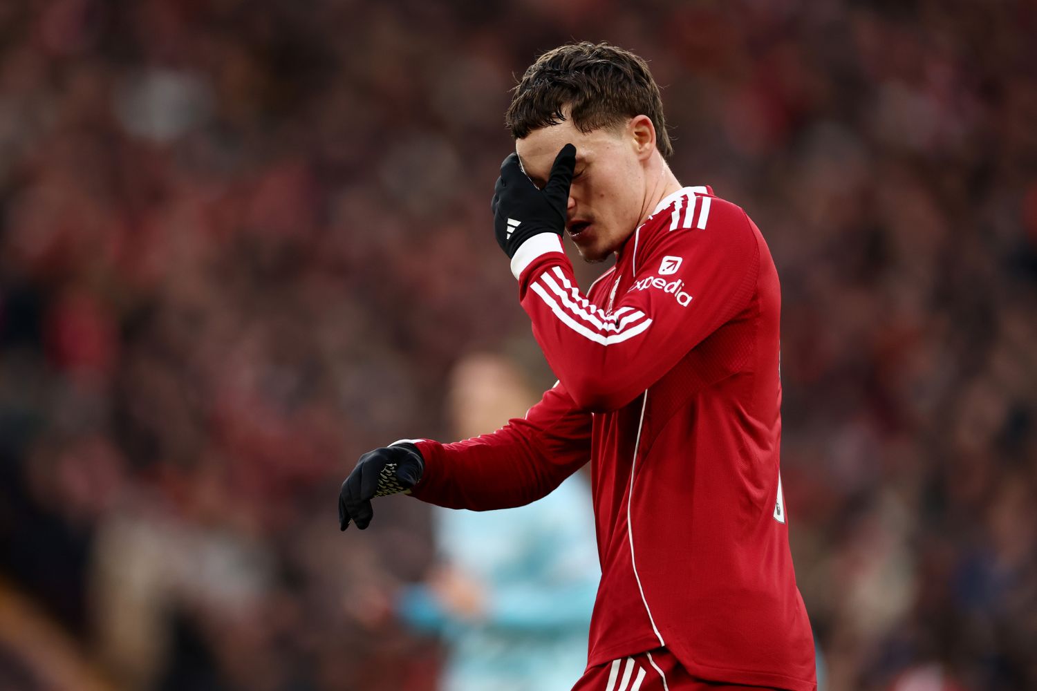 Florian Wirtz of Liverpool reacts during the Premier League match between Liverpool and Burnley at Anfield