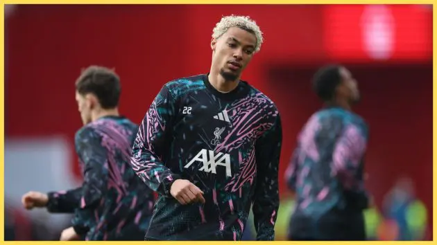 Hugo Ekitike warms up before playing Nottingham Forest