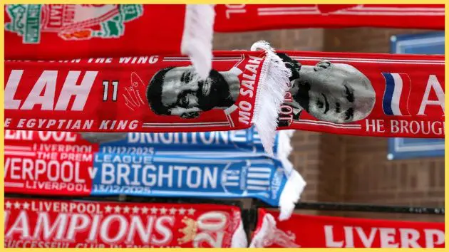 Mo Salah and Arne Slot scarves against Brighton
