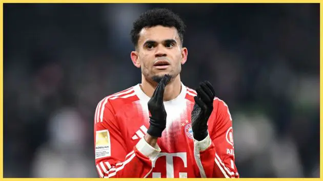 Luis Diaz of FC Bayern Munich celebrates following the team's victory in the Bundesliga match between SV Werder Bremen and FC Bayern München