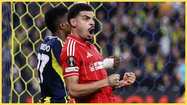 Morgan Gibbs-White of Nottingham Forest celebrates against Fenerbache
