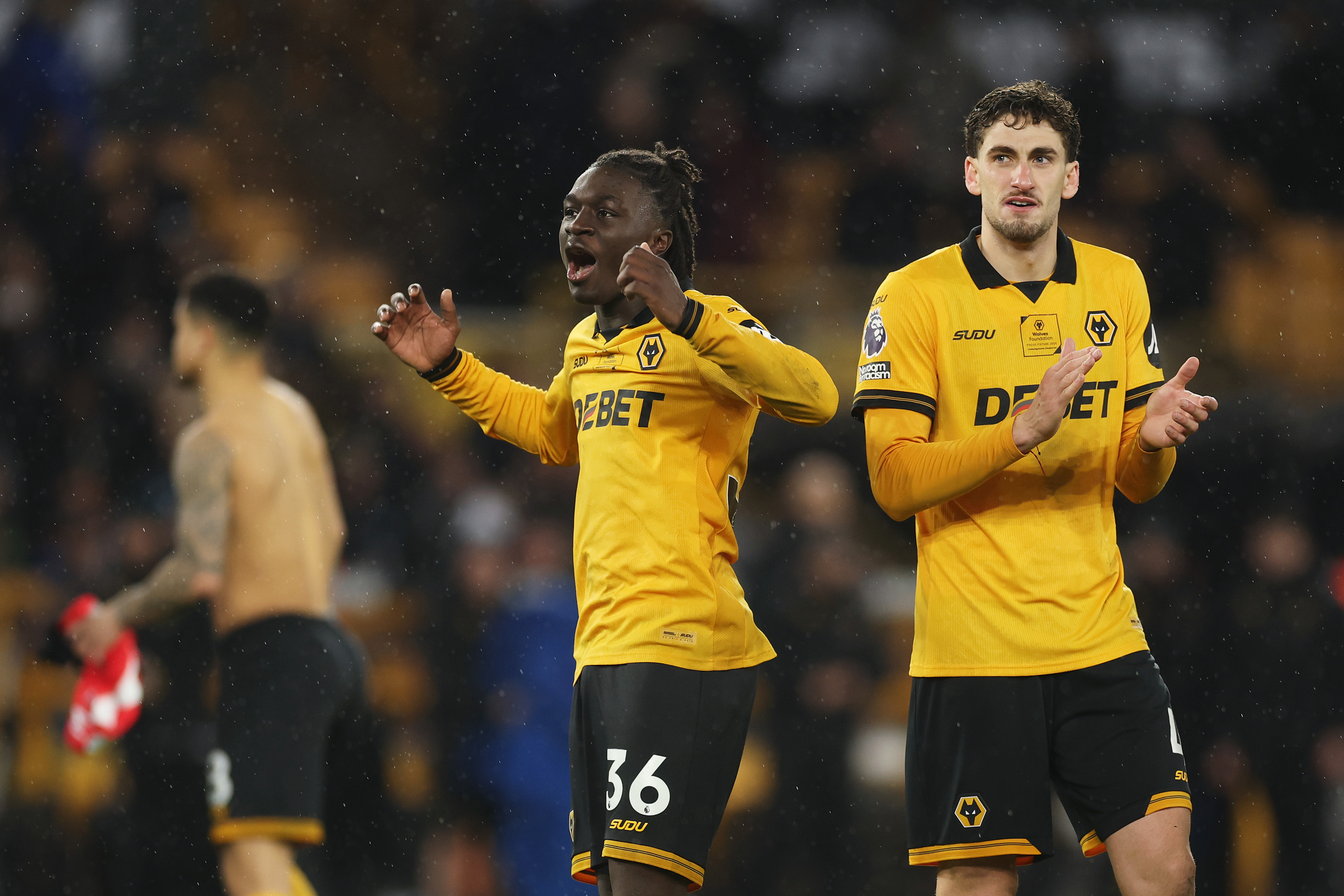 Mateus Mane celebrates after Wolves' 2-0 win over Aston Villa on Friday