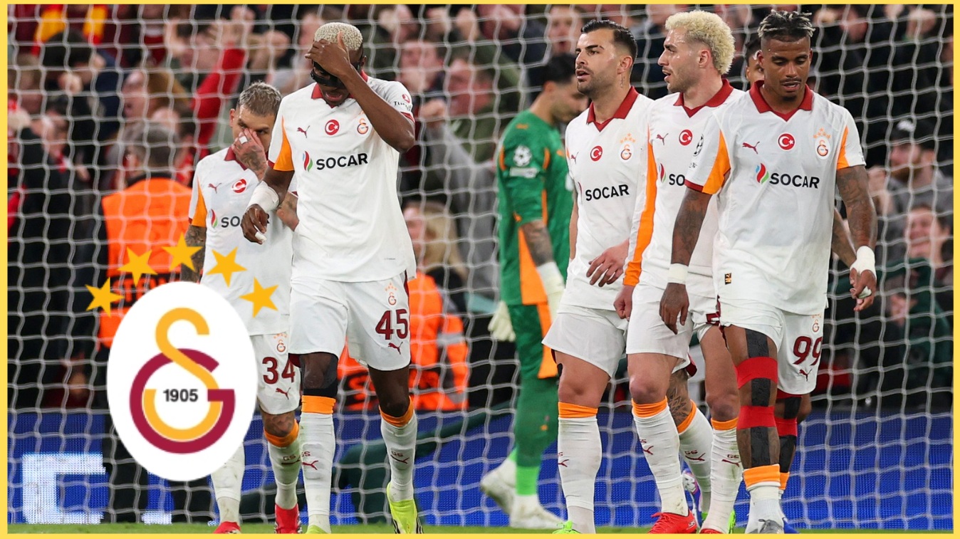 Galatasaray players react during their 4-0 defeat to Liverpool at Anfield
