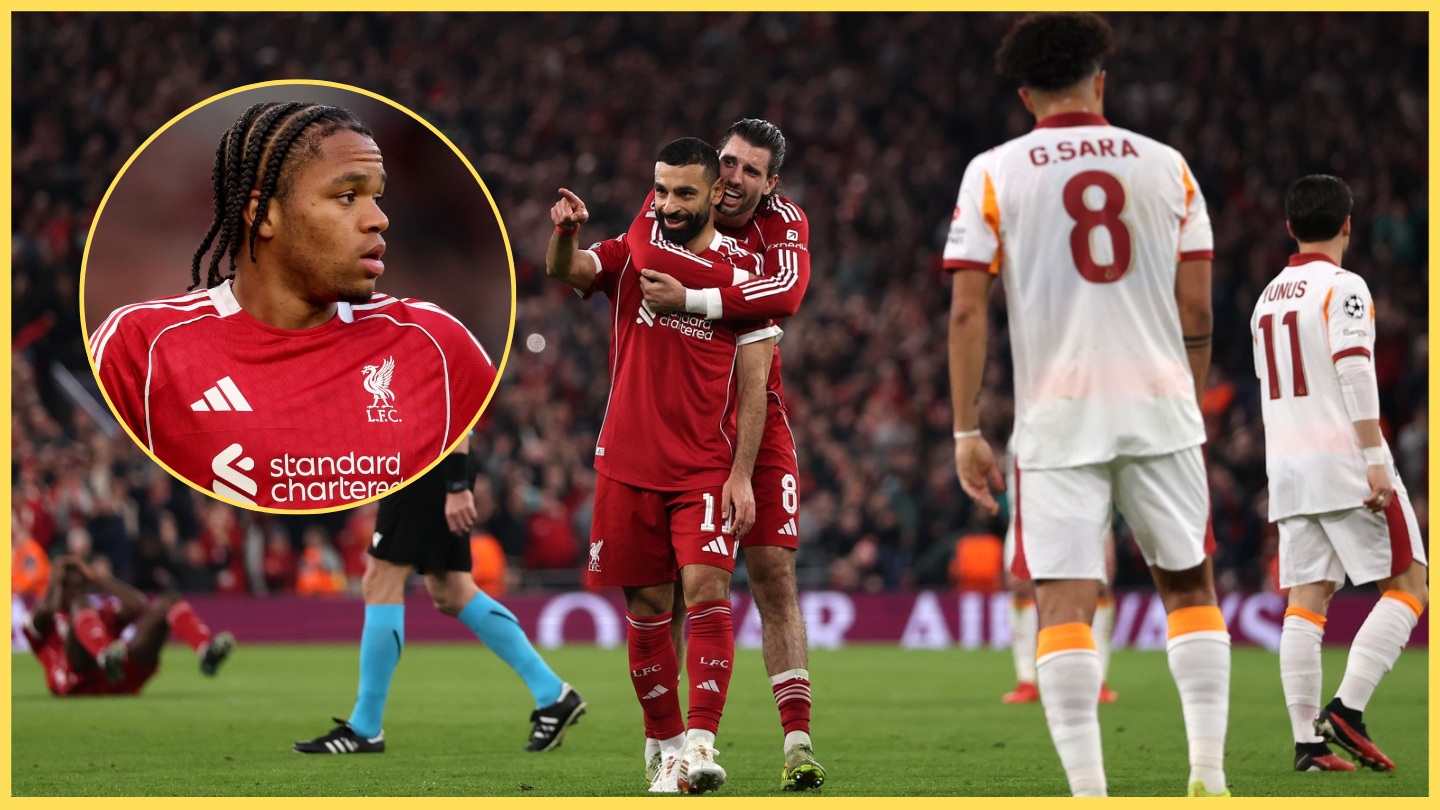 Mo Salah and Dominik Szoboszlai celebrate during Liverpool's 4-0 win over Galatasaray