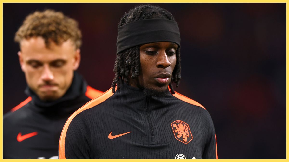 Jeremie Frimpong of Netherlands looks on during warm ups