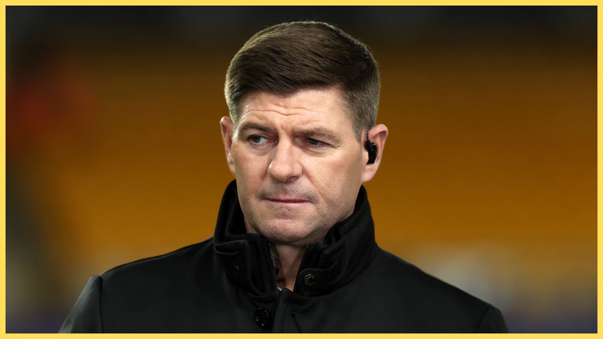 Steven Gerrard, former Liverpool player, looks on prior to the Premier League match between Wolverhampton Wanderers and Liverpool at Molineux