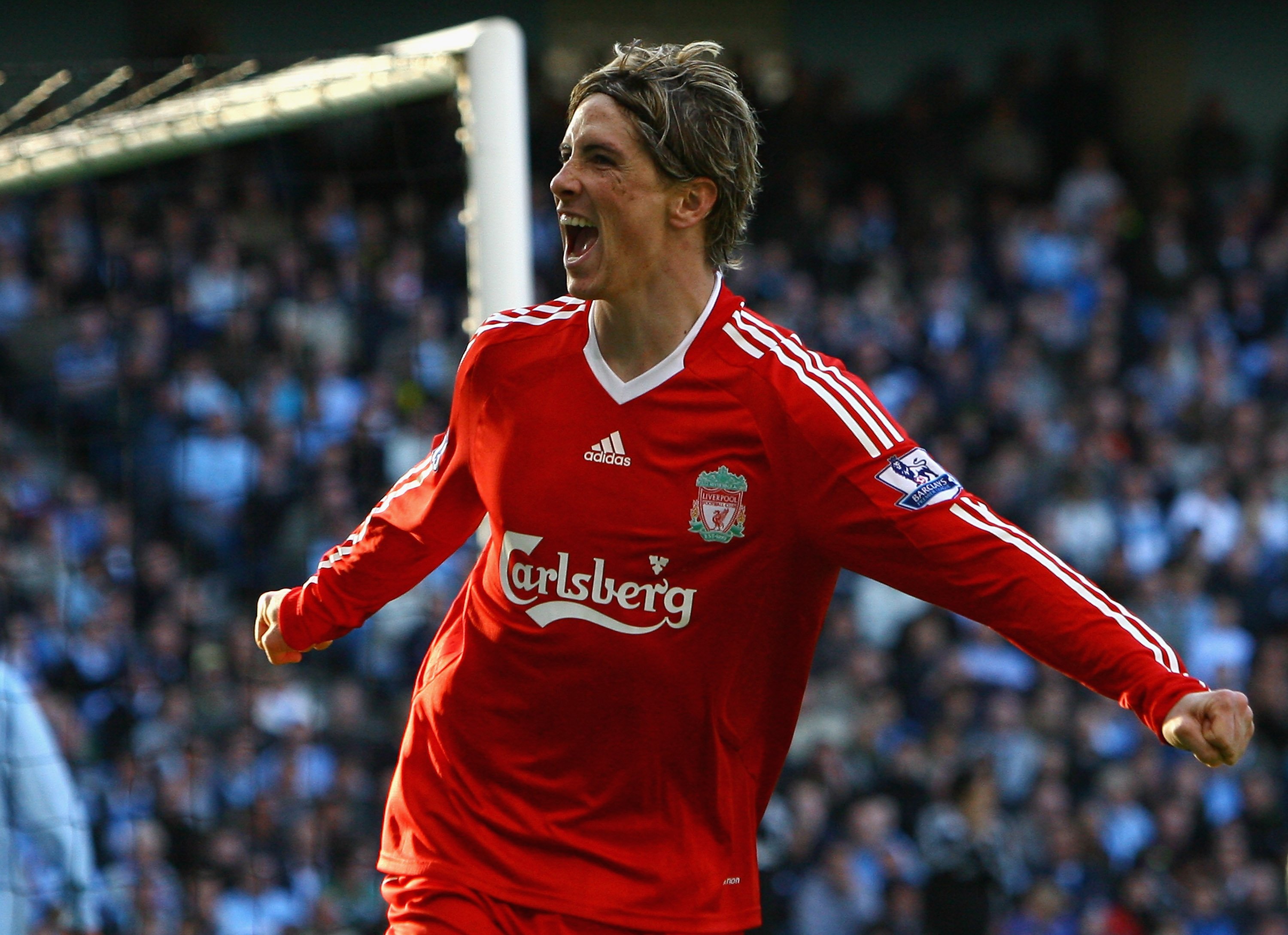 Fernando Torres celebrates scoring for Liverpool in 2008