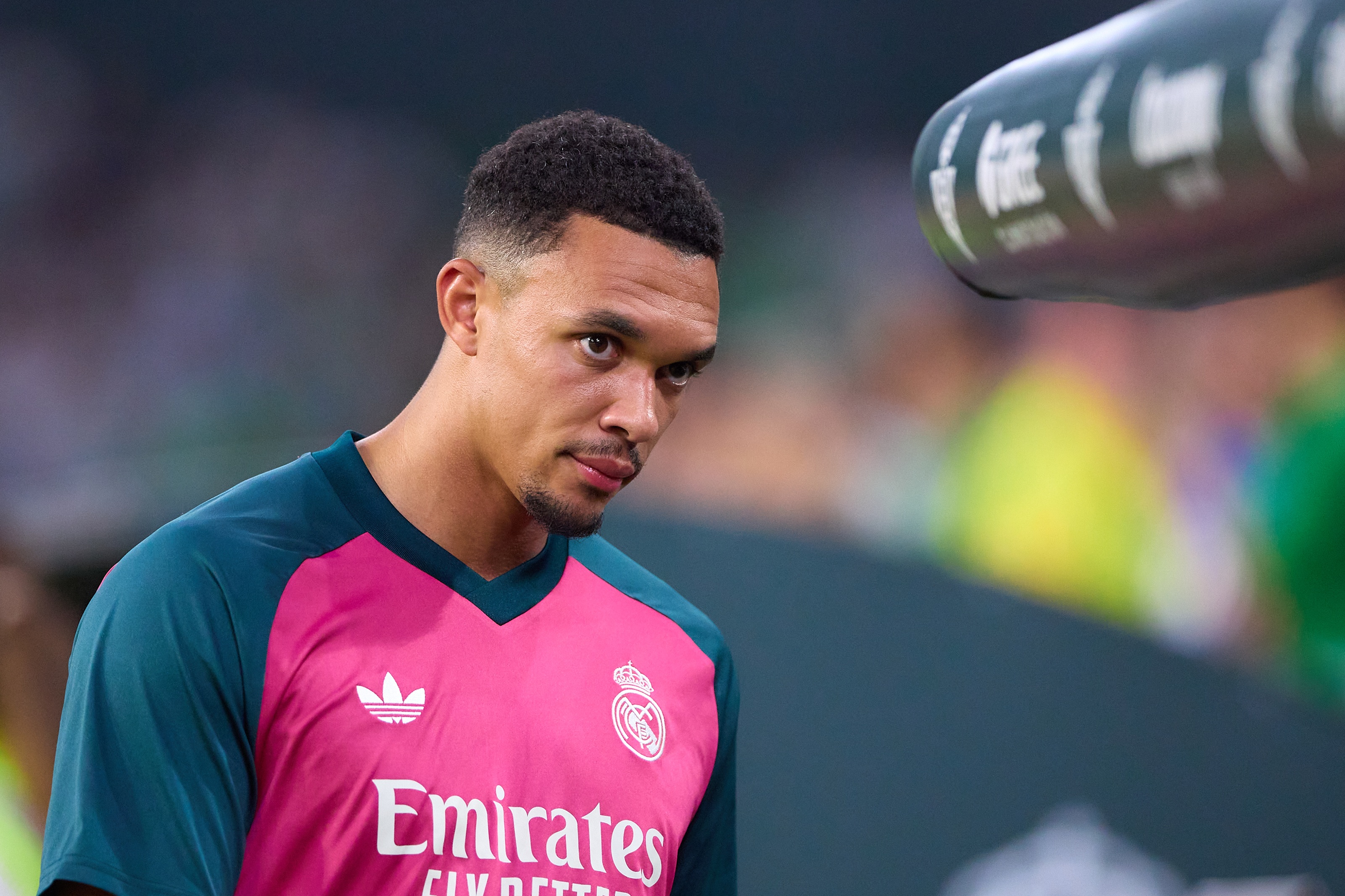 Trent Alexander-Arnold wears a Real Madrid top.