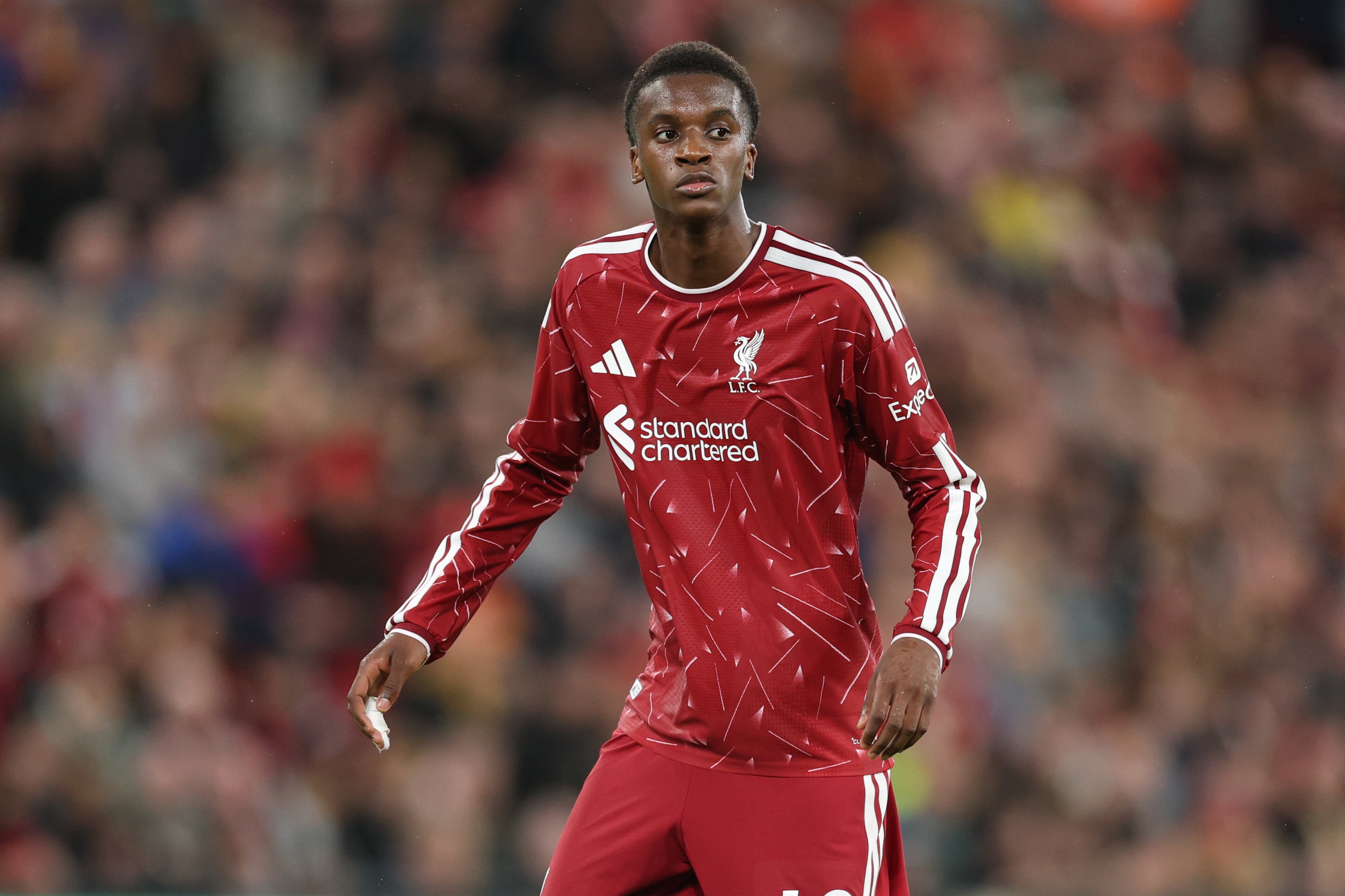 Trey Nyoni takes a wide stance during a Liverpool game.