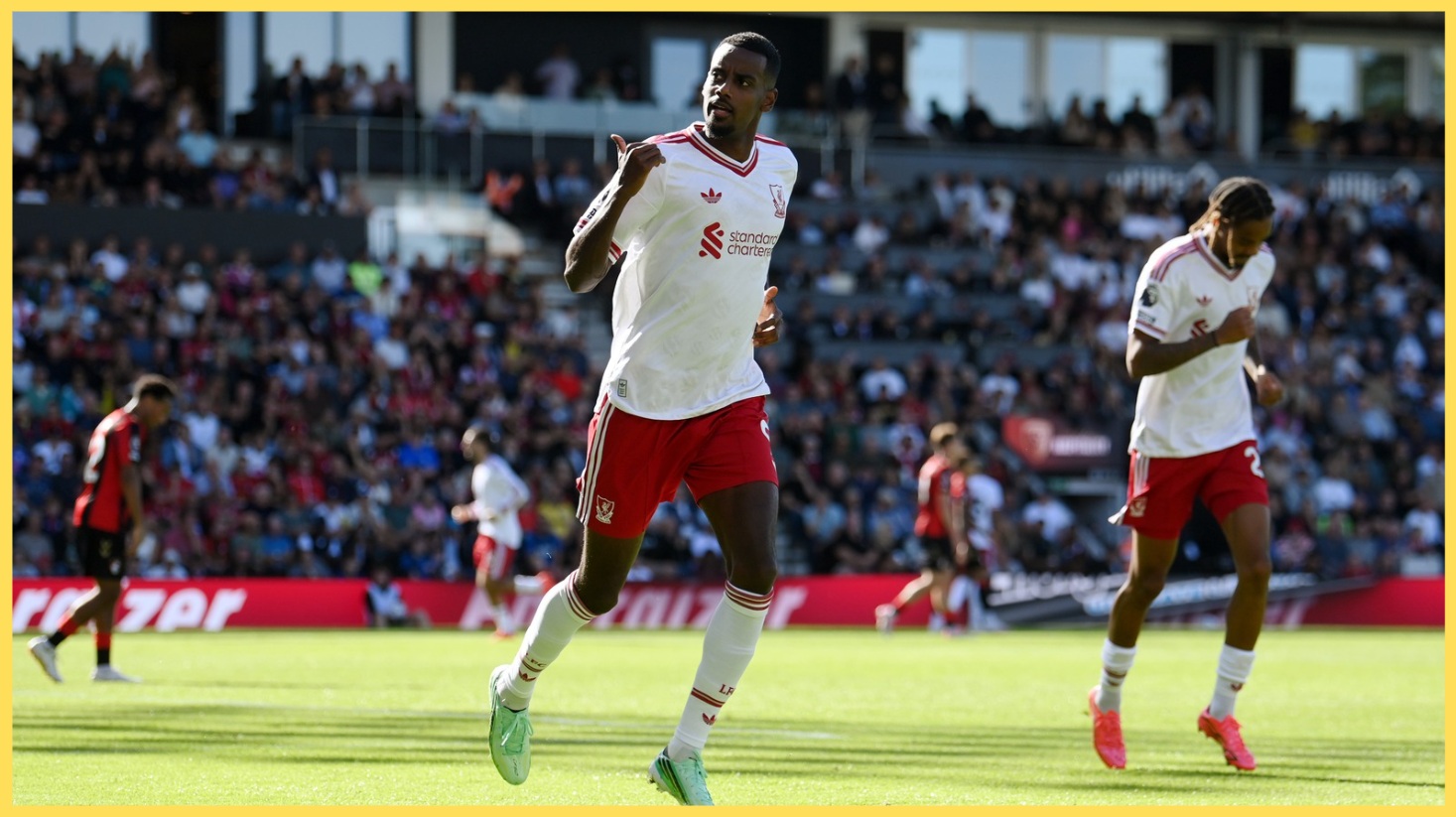 Alexander Isak celebrates scoring against Bournemouth