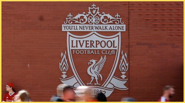 An image of the Liverpool crest on the exterior wall of Anfield
