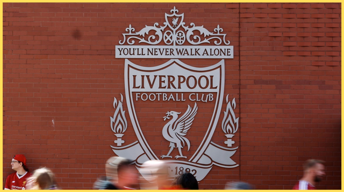 An image of the Liverpool crest on the exterior wall of Anfield