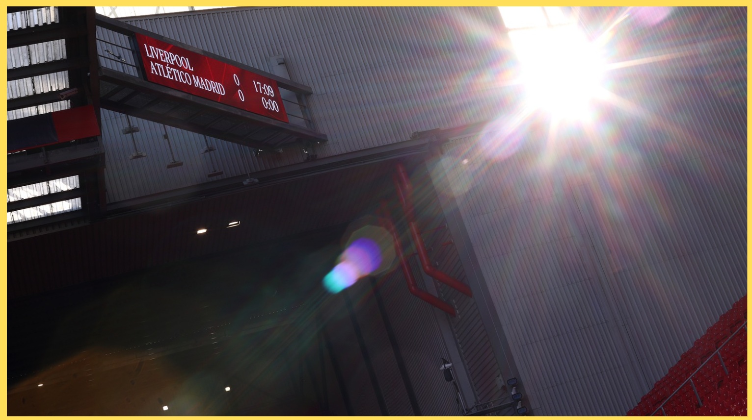 A picture of the scoreboard at Anfield before Liverpool's game against Atletico