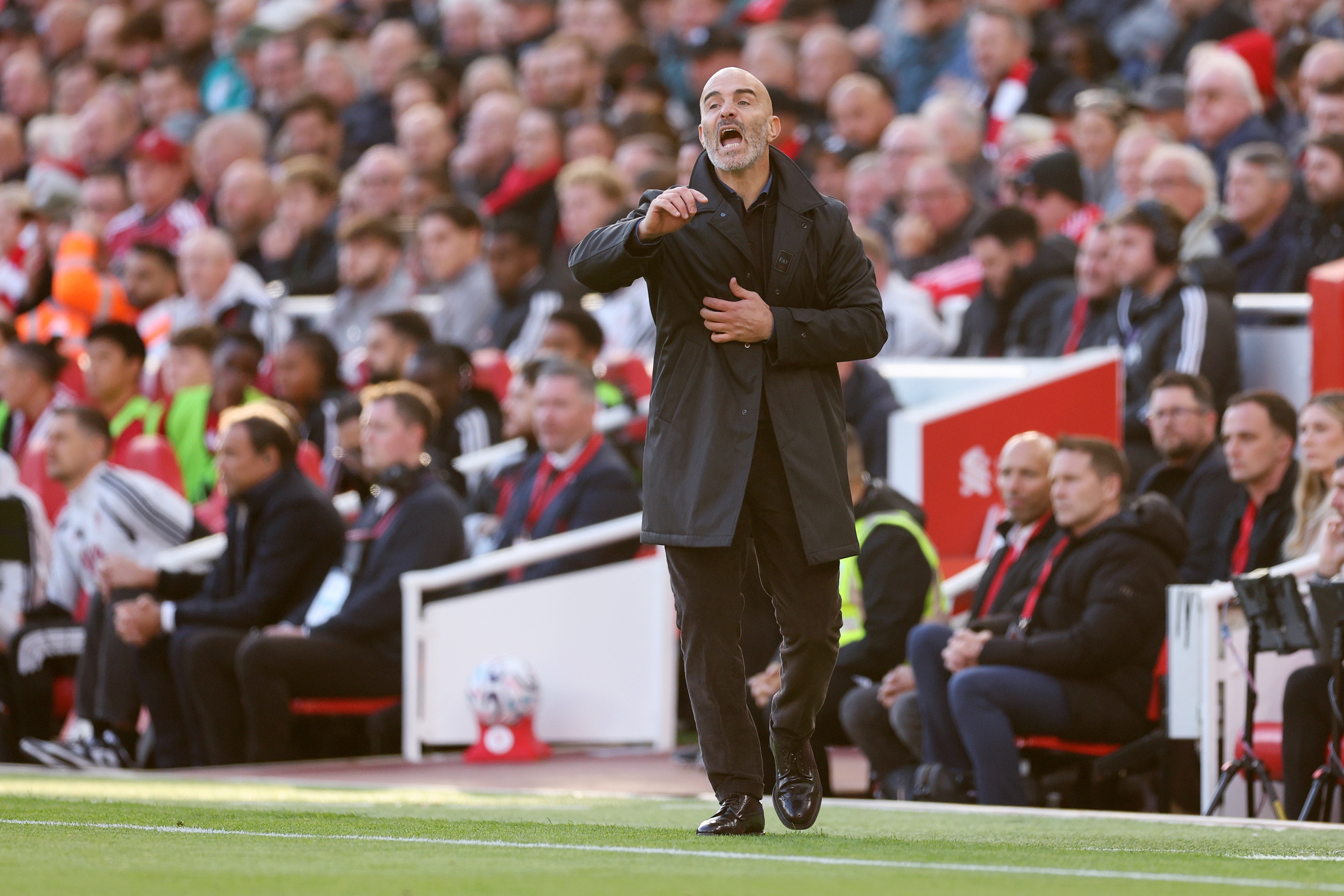 Enzo Maresca shouts and gestures from the touchline.