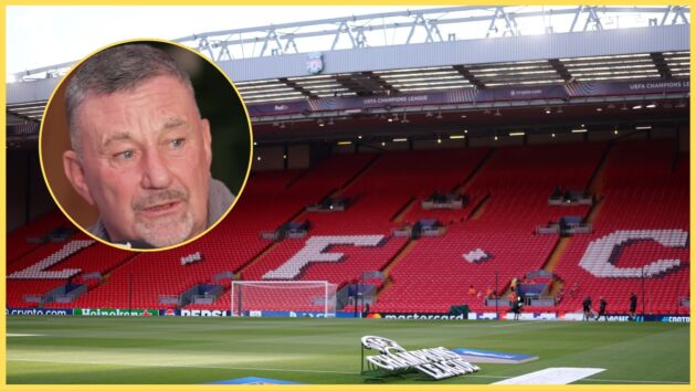 A photo of the Kop before a Champions League match, with John Aldridge inset