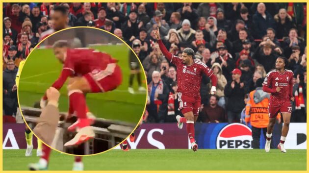 Ronald Araujo jumps into the crowd to celebrate his equaliser against Villarreal