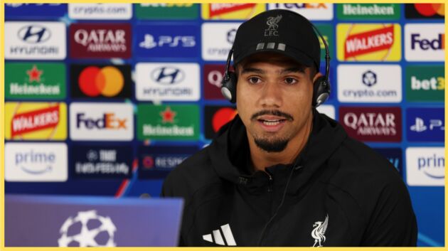 Ronald Araujo speaks to the media during a press conference