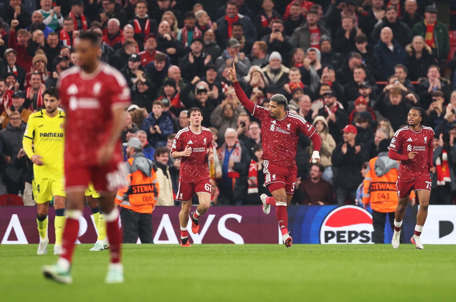 Ronald Araujo celebrates scoring for Liverpool against Villarreal
