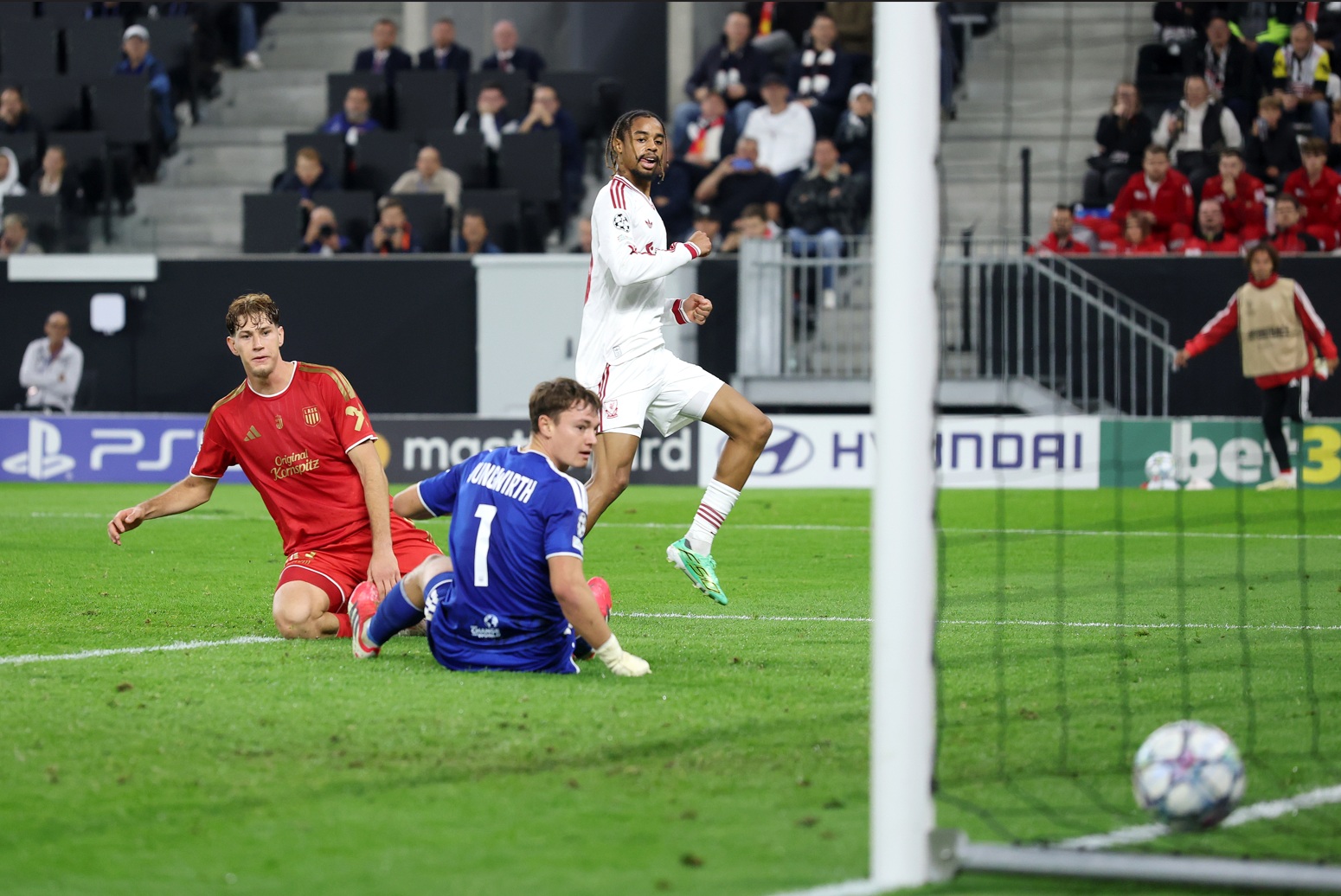 Bradley Barcola completes his hat-trick in Liverpool's 6-3 win over LASK