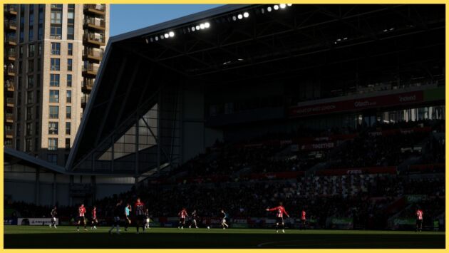 A view of the action between Brentford and Liverpool on Saturday