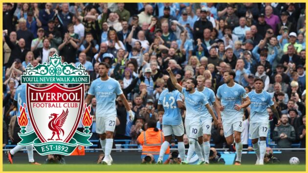 Reported Liverpool target Rayan Cherki celebrates with his Manchester City teammates