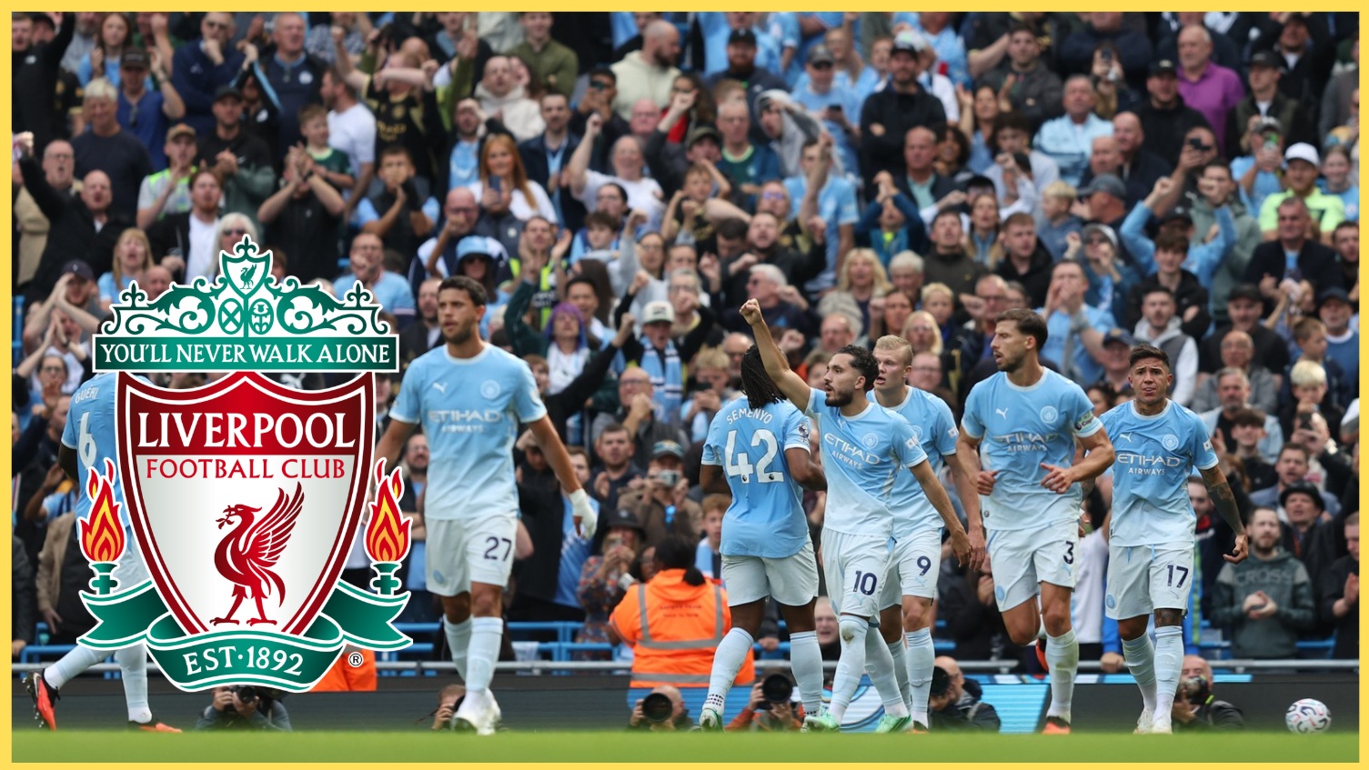 Reported Liverpool target Rayan Cherki celebrates with his Manchester City teammates