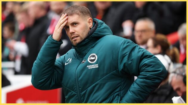Brighton head coach Fabian Hurzeler pictured during his team's defeat to Liverpool